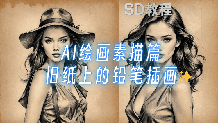 【Stable Diffusion】AI绘画 超完美制作旧纸上的铅笔素描插画 ，大模型绘画案例-子青资源网